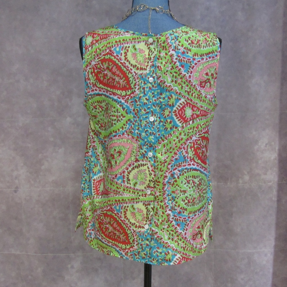 Talbots Button Back Print Summer Blouse Size 10 - image 3